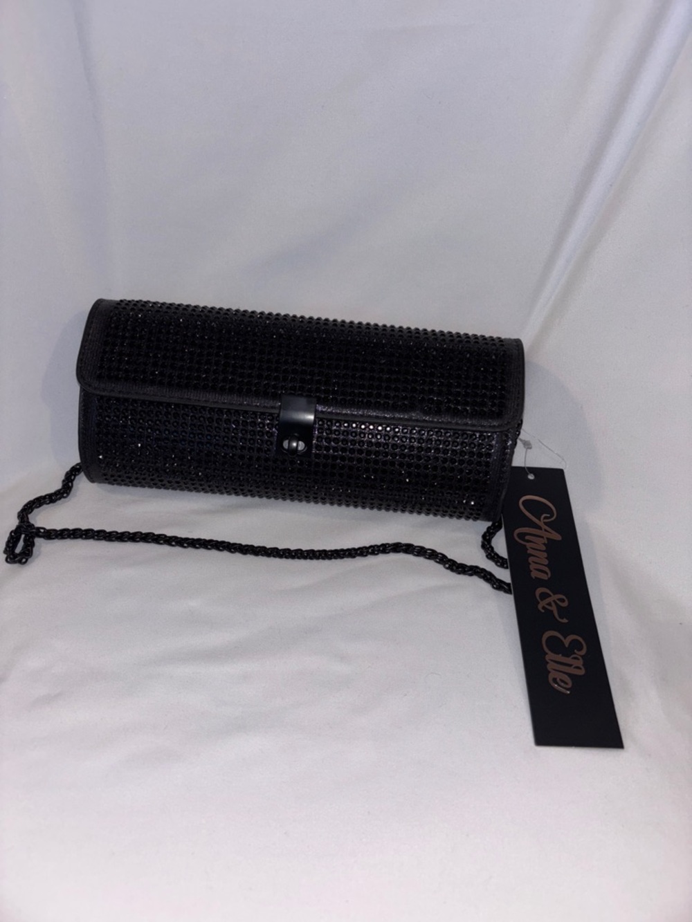 Anna & Elle Black Crystal-Embellished Chain Clutch